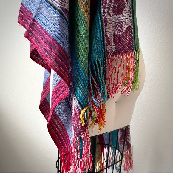 VINTAGE MACHU PICCHU RAINBOW STRIPE EMBROIDRED OVERSIZED SCARF SHAWL - Picture 10 of 10